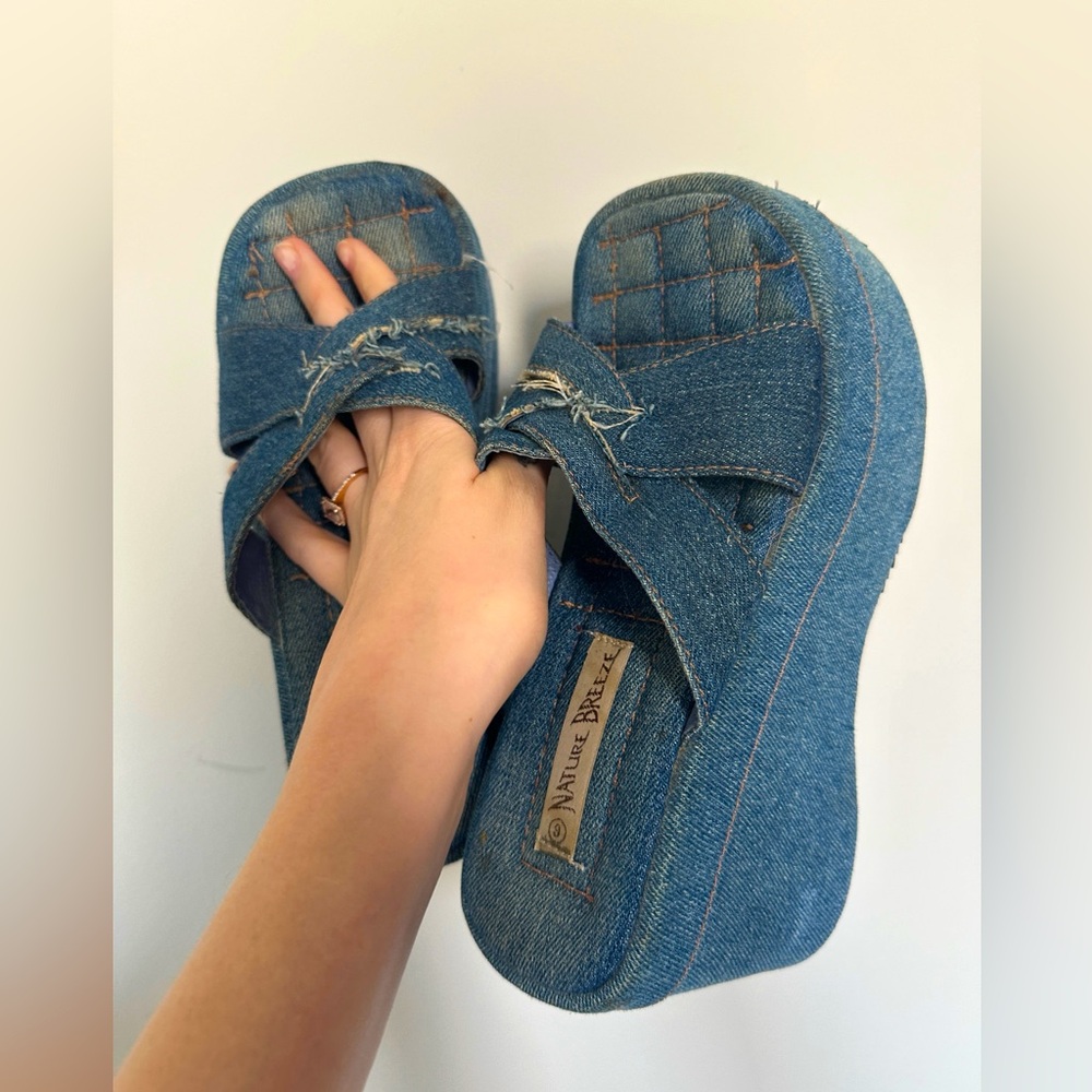 *SOLD* Vintage flatform denim slides